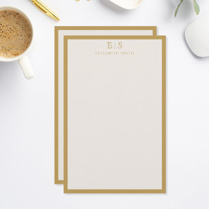 Papelería Monograma de borde dorado marfil elegante