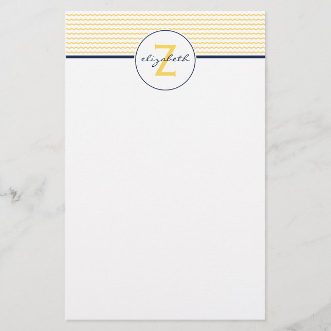 Papelería Monograma de cheurón amarillo (Anverso)
