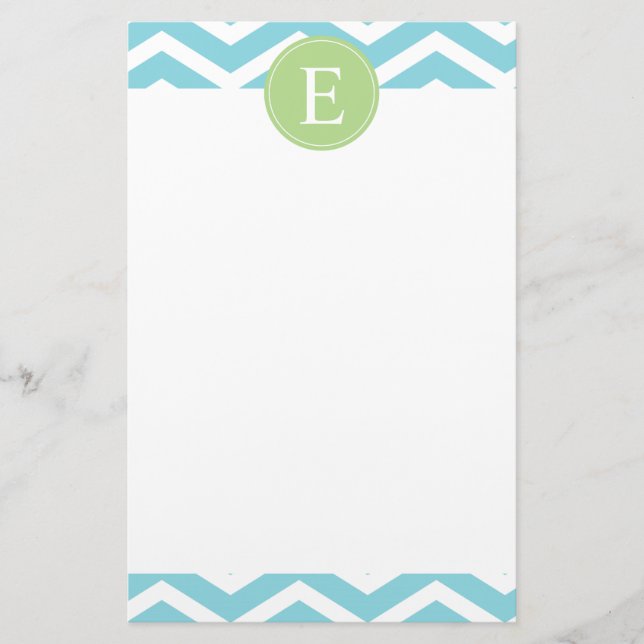 Papelería Monograma de Chevron verde azul (Anverso)