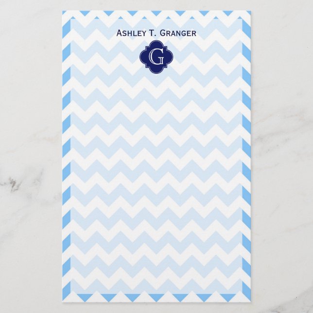 Papelería Monograma De Cuatrefoil De La Marina De Zigzag Lt  (Anverso)