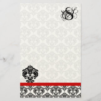 Papelería Monograma de damasco negro trenzado rojo