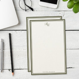 Papelería Monograma de dos bordes en elegante verde oliva