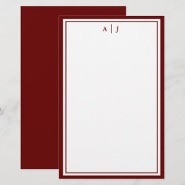 Papelería Monograma de dos bordes rojo marrón minimalista