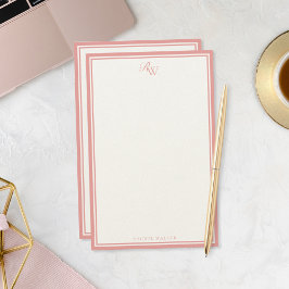 Papelería Monograma de dos bordes rosa elegante