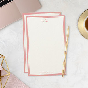 Papelería Monograma de dos bordes rosa elegante
