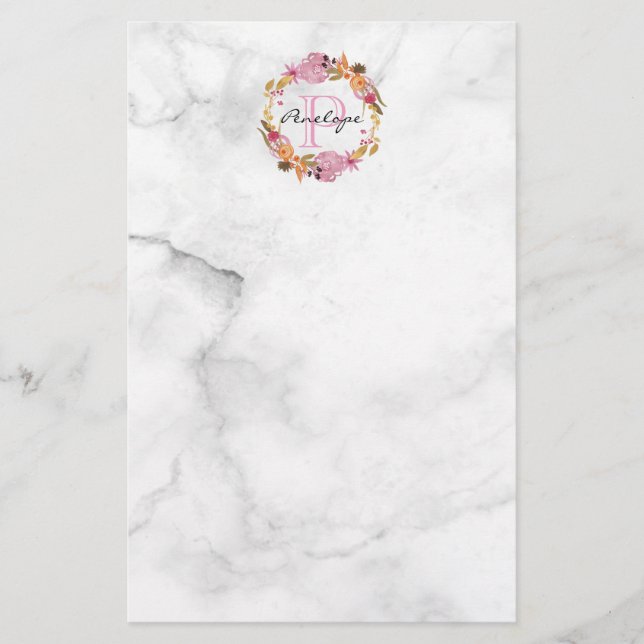 Papelería Monograma de espuma floral rosa de bonito (Anverso)