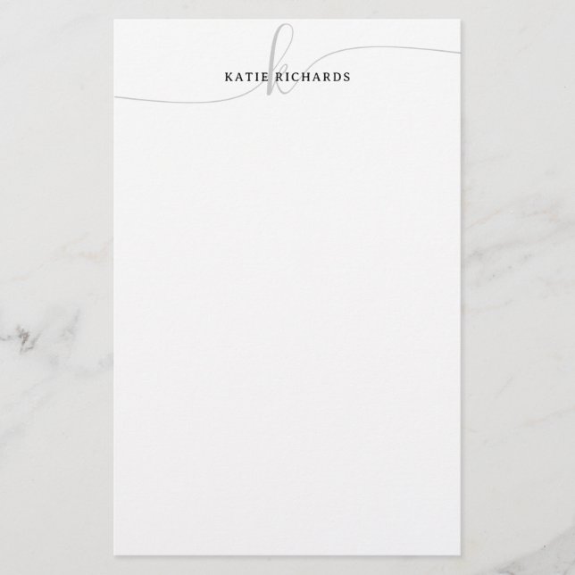 Papelería Monograma de guión gris minimalista (Anverso)