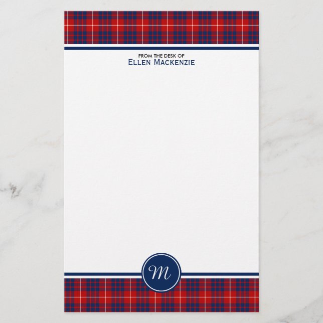 Papelería Monograma de Hamilton Clan Red and Blue Tartan (Anverso)