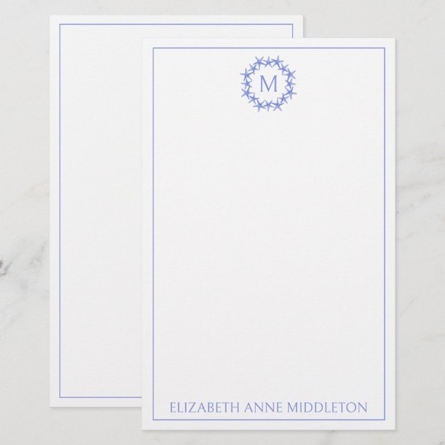 Papelería Monograma de la corteza de estaño azul y blanco (Anverso / Reverso)