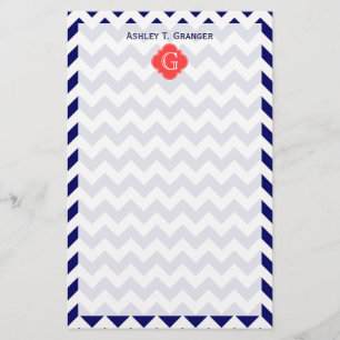 Papelería Monograma de la Marina Whats Chevron Zigzag Coral
