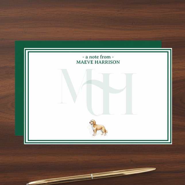 Papelería Monograma de la nota de doodle dorado personalizad (Gift custom stationery to the dog lover in your life! )