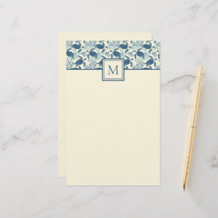 Papelería Monograma de la tortuga azul y crema