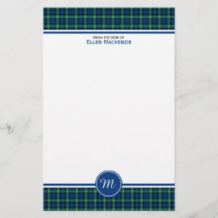 Papelería Monograma de Lamont Clan Brillante Azul y Tartán V