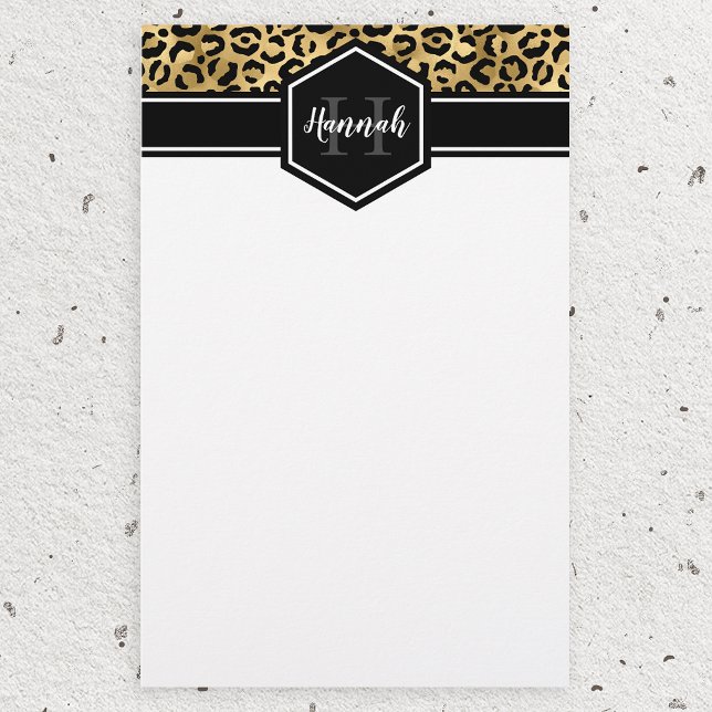 Papelería Monograma de lugares de leopardo negro dorado (Subido por el creador)
