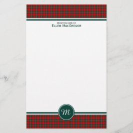 Papelería Monograma de MacGregor Clan Tartán rojo y verde