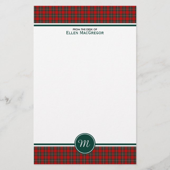 Papelería Monograma de MacGregor Clan Tartán rojo y verde (Anverso)