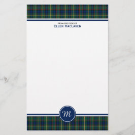 Papelería Monograma de MacLaren Clan Tartán Azul y Green Pla