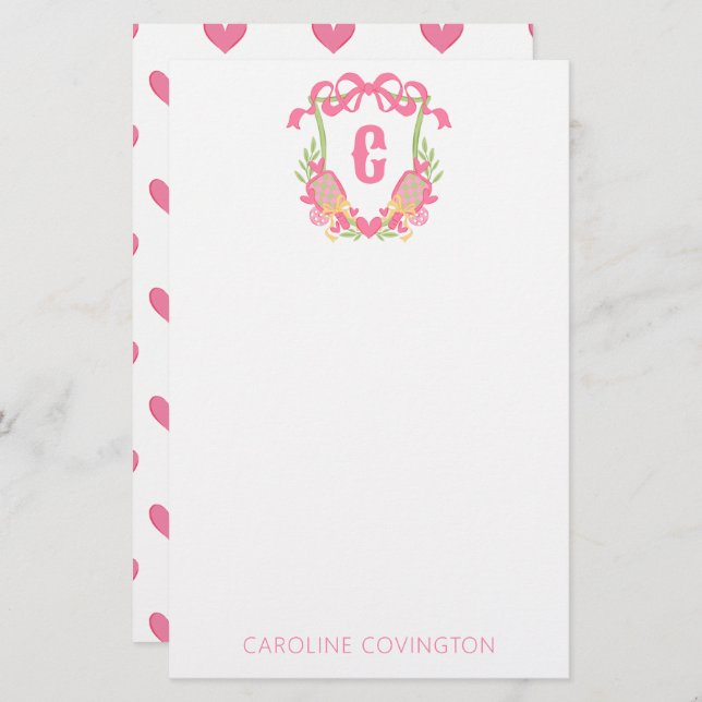 Papelería Monograma de pádel rosa y verde (Anverso / Reverso)