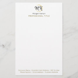 Papelería Monograma de plantilla elegante de oro blanco simp