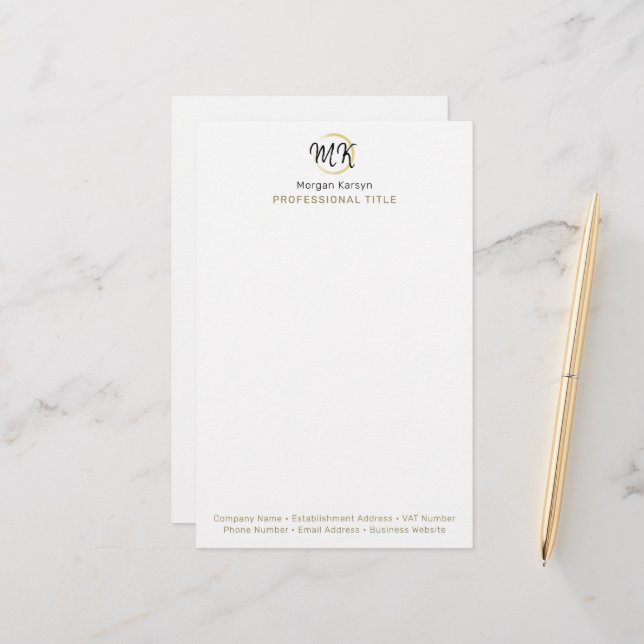 Papelería Monograma de plantilla elegante de oro blanco simp (Anverso/Reverso In Situ)