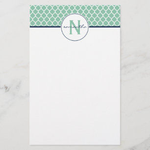 Papelería Monograma de Quatrefoil de la verde menta