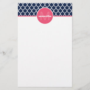 Papelería Monograma de Quatrefoil de los azules marinos y de