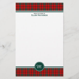 Papelería Monograma de Scott Clan Tartan Red and Green Plaid