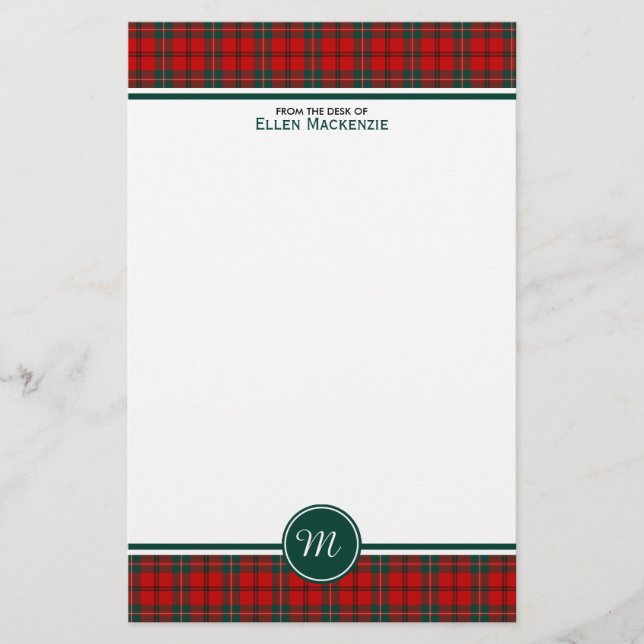 Papelería Monograma de Scott Clan Tartan Red and Green Plaid (Anverso)