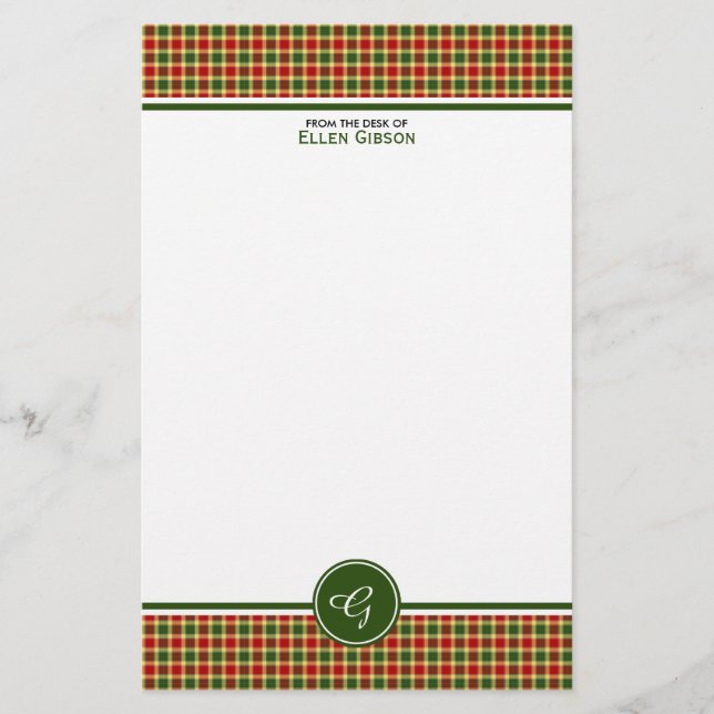 Papelería Monograma de tiburón tartán blanco y amarillo (Anverso)