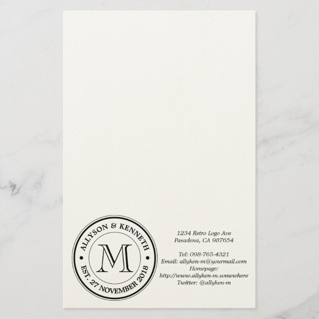 Papelería Monograma de tipografía con logotipo retro propio (Anverso)