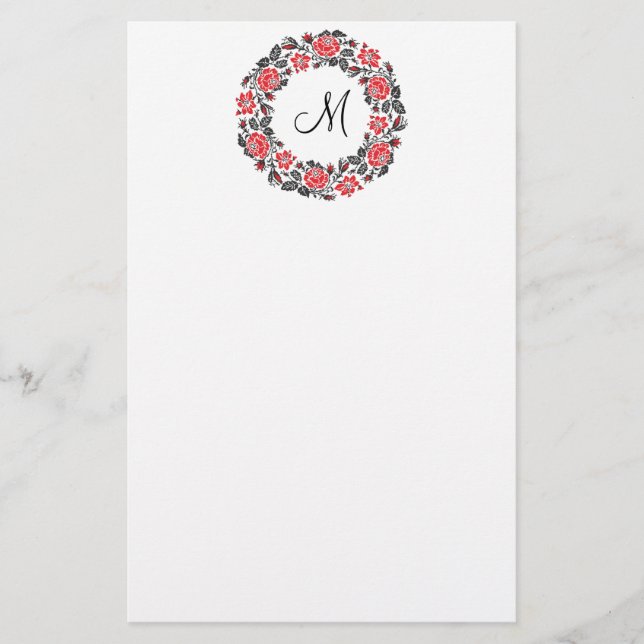 Papelería Monograma del círculo de las rosas rojas cruzadas  (Anverso)