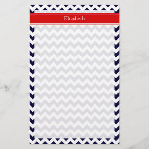 Papelería Monograma del nombre rojo Zig Zag azul de la marin