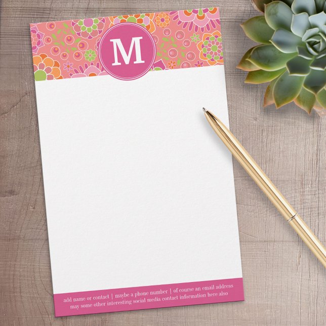 Papelería Monograma del patrón floral de primavera colorido (Personalized Stationery)