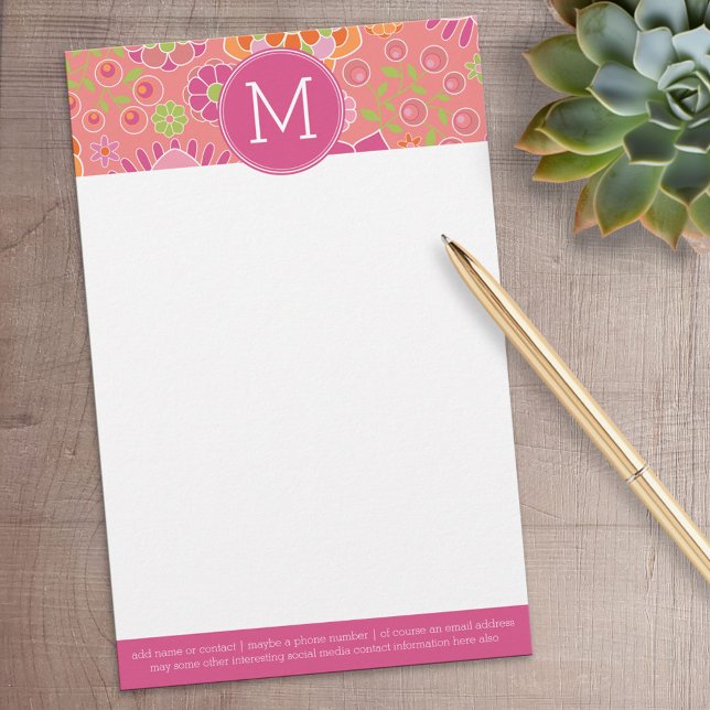 Papelería Monograma del patrón floral de primavera colorido (Personalized Stationery)