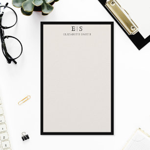 Papelería Monograma elegante con borde negro y marfil