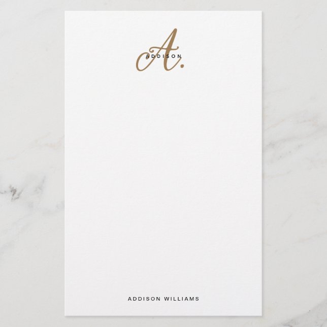 Papelería Monograma elegante de escritura de oro blanco negr (Anverso)