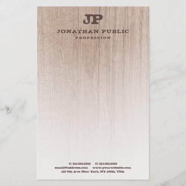 Papelería Monograma elegante de madera marrón (Anverso)