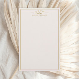 Papelería Monograma elegante de tres letras en marfil y oro