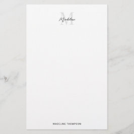 Papelería Monograma Elegante Mínimo Blanco Negro Script