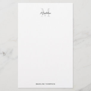 Papelería Monograma Elegante Mínimo Blanco Negro Script
