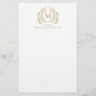 Papelería Monograma Escudo de cosecha de vintage dorada clás