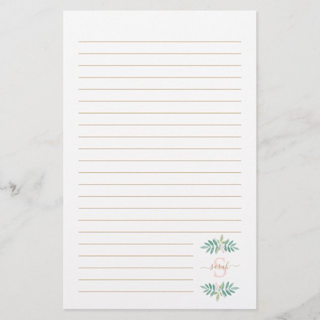 Papelería Monograma floral acuarela (Anverso)