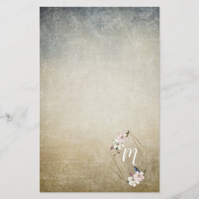 Papelería Monograma floral con aves (Anverso)