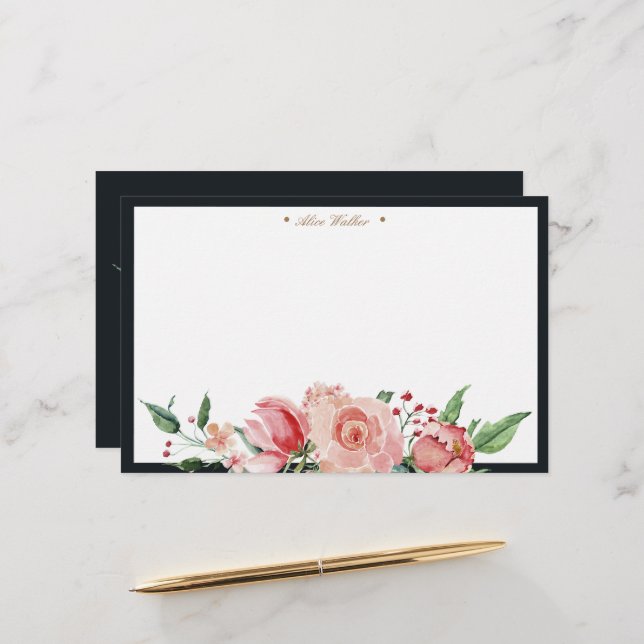 Papelería Monograma floral elegante de flor de medianoche (Anverso/Reverso In Situ)