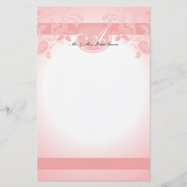 Papelería Monograma floral rosado Paisley (Anverso)