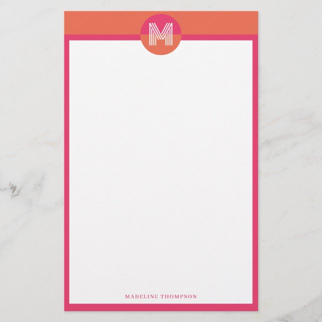 Papelería Monograma geométrico moderno rosa naranja retro ch (Anverso)