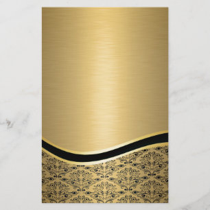 Papelería Monograma glamoroso de damasco dorado de lujo