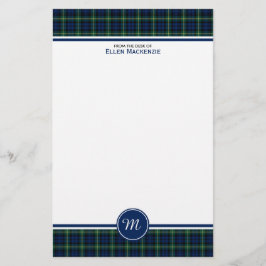 Papelería Monograma Gordon Clan Blue y Green Tartán