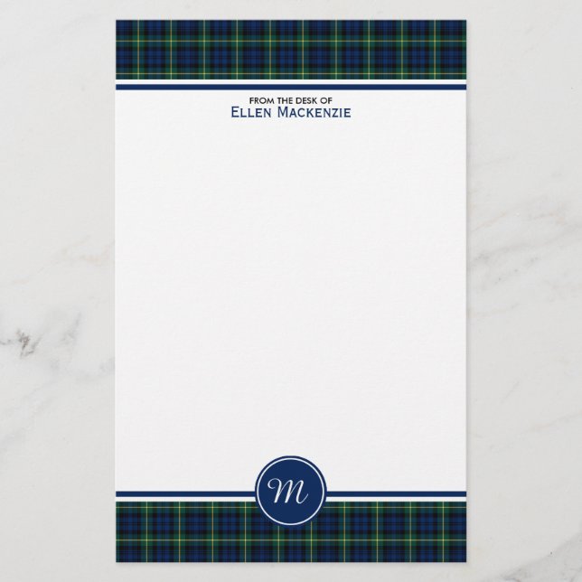 Papelería Monograma Gordon Clan Blue y Green Tartán (Anverso)