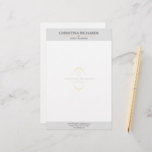 Papelería Monograma Gris Moderno y Elegante Negocio